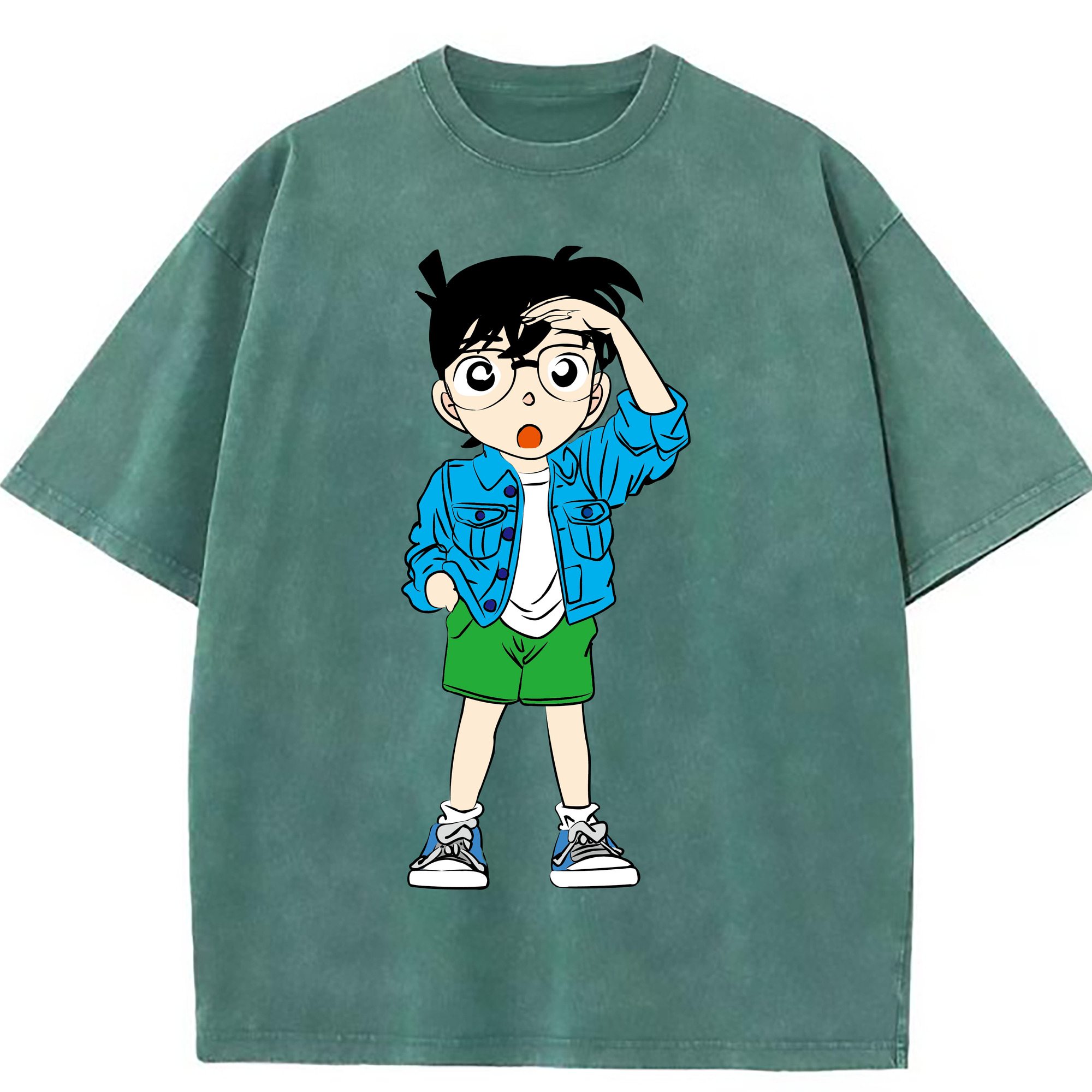 （画像用） 名探偵コナン 江戸川 コナン Detective Conan Conan Edogawa 綿100% ヴィンテージ風 半袖Tシャツ（フロントプリント）